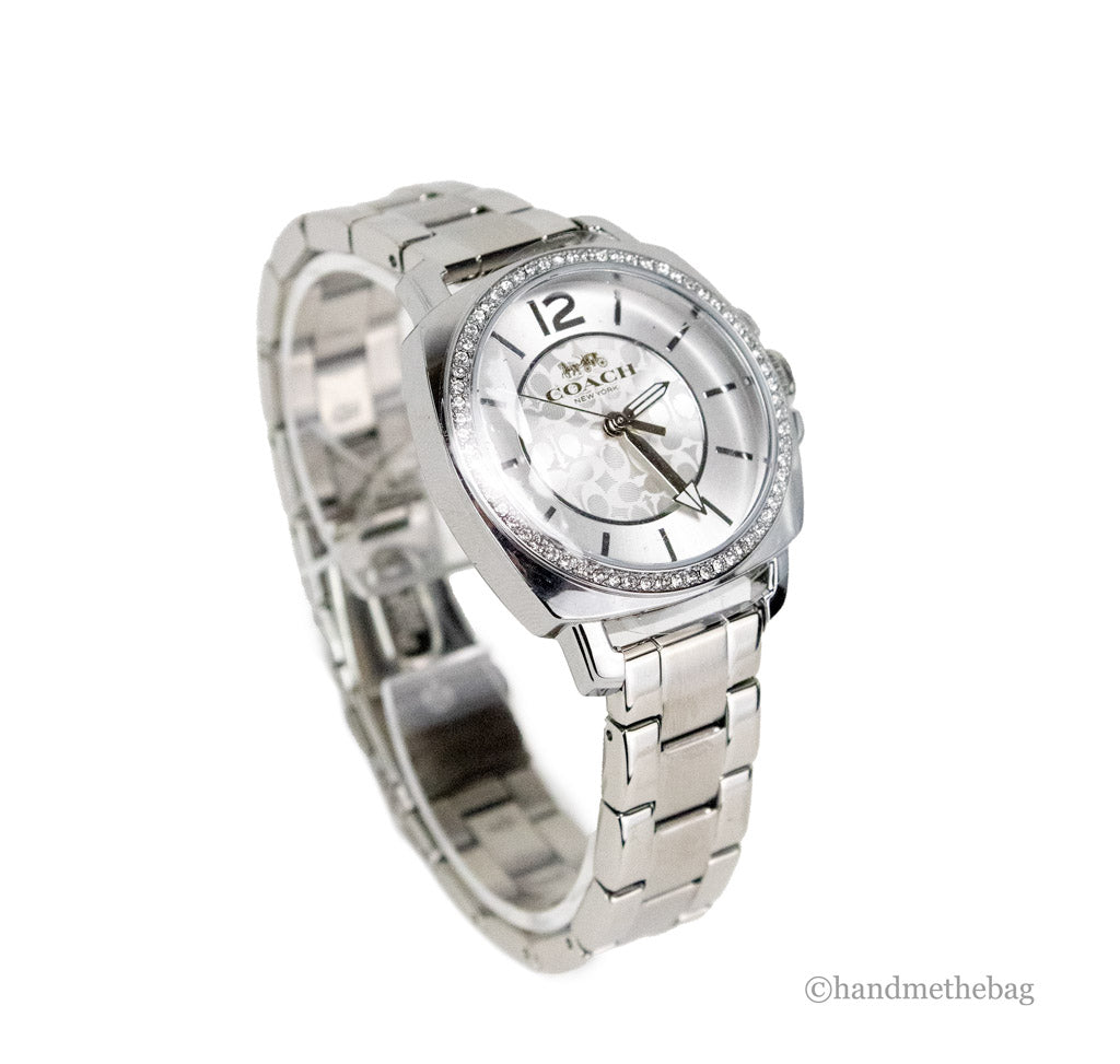 Coach Boyfriend Crystal Bezel Silver Stainless Steel Watch